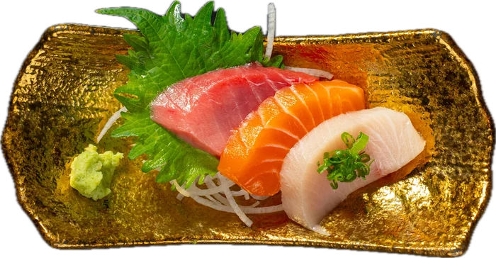 Sashimi platter of tuna, yellowtail and salmon