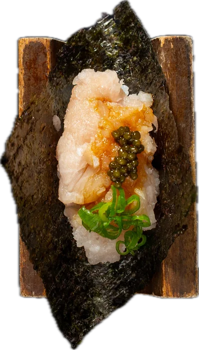 Yellowtail handroll with caviar