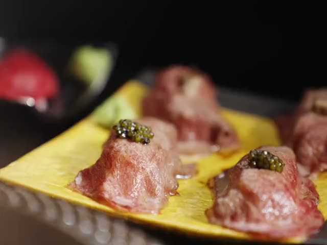Wagyu nigiri topped with caviar